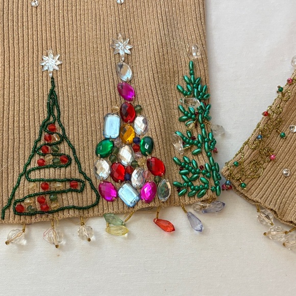 Christmas Festive Beige Cardigan/Holiday Embellishments/large/Just B/2pieces - Picture 3 of 16